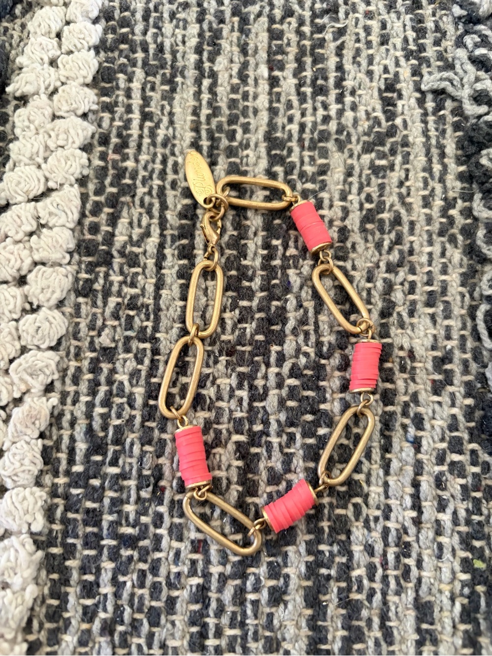 Plunder Gold-Tone Link Bracelet with Coral Bead Accents